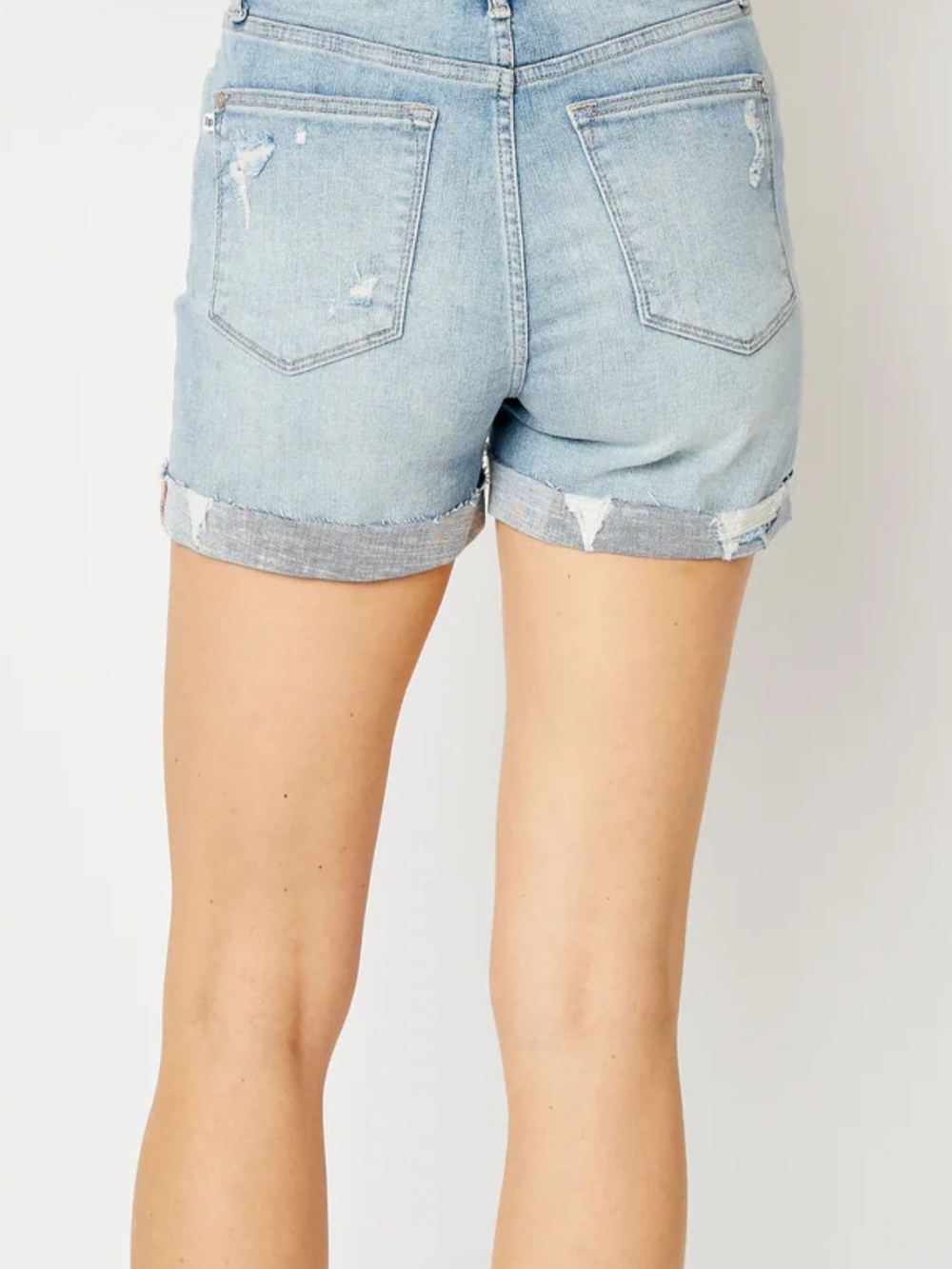 Judy Blue Light Wash Distressed Denim Shorts - Light Blue - Picture 4 of 5
